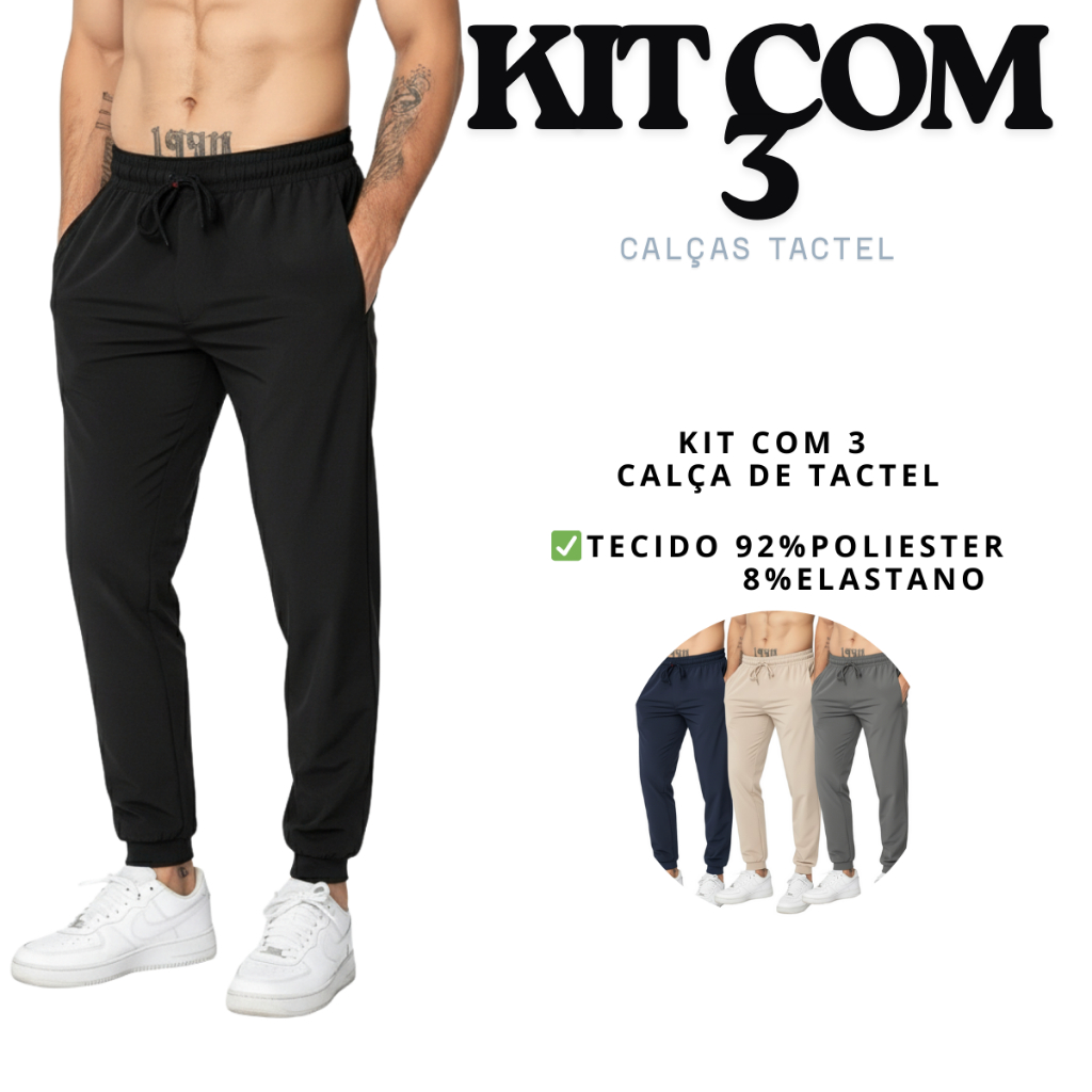 Kit 3 Calças Masculina Elastano Jogger Fit Academia Casual Conforto Estilo