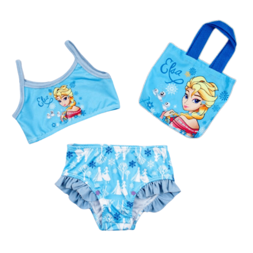 Biquíni Infantil Menina Estampado de Personagem para Crianças + Bolsa Moda Praia Verão