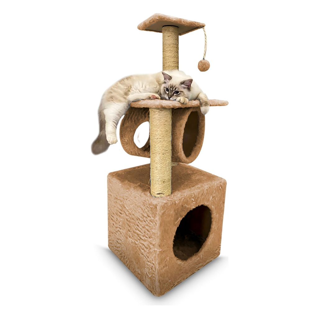 Arranhador Para Gatos 3 Andares Com Casinha Poste Túnel Toca Brinquedo Antiestresse em Oferta na Shopee