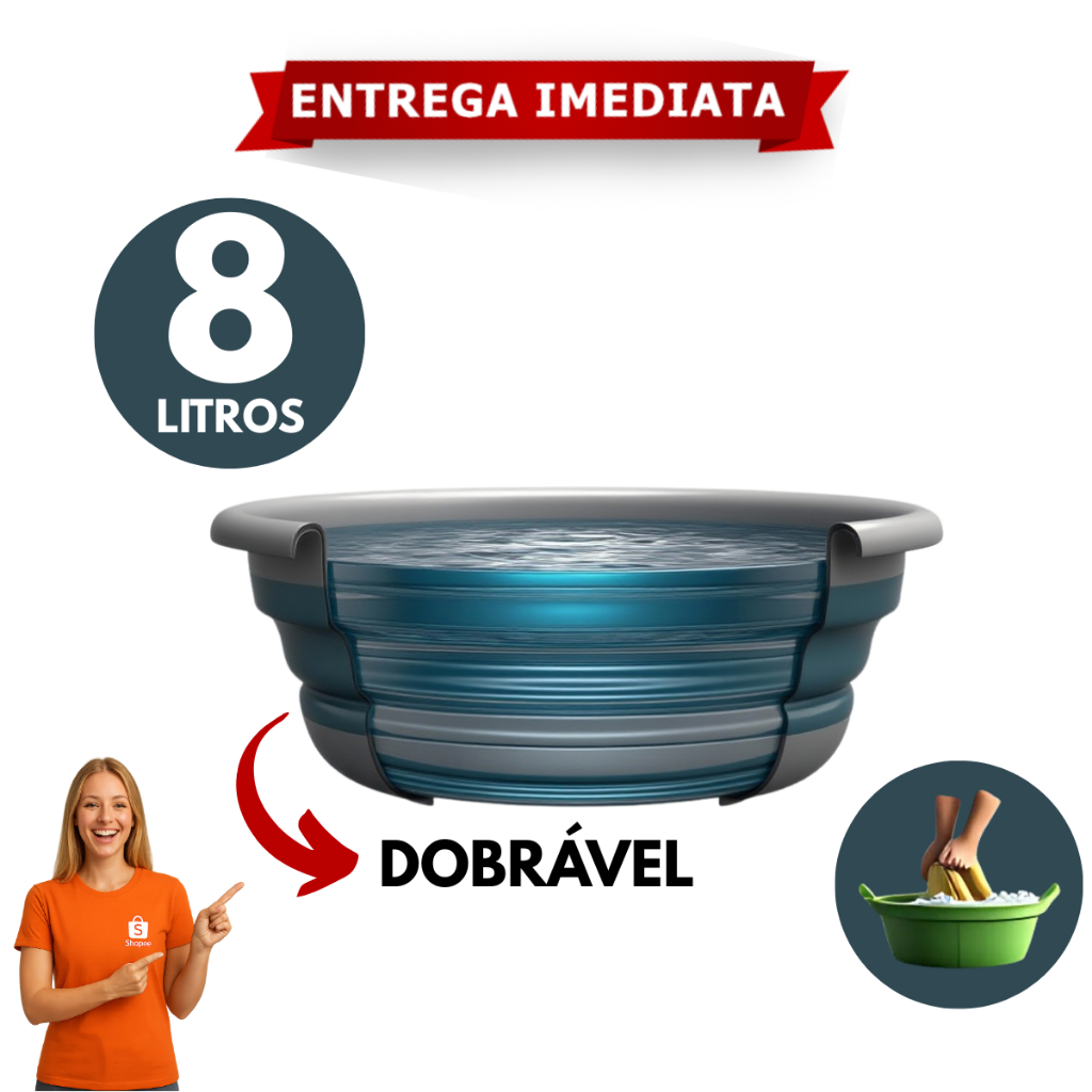 Bacia Dobrável 8 Litros Portátil De Silicone Multiuso