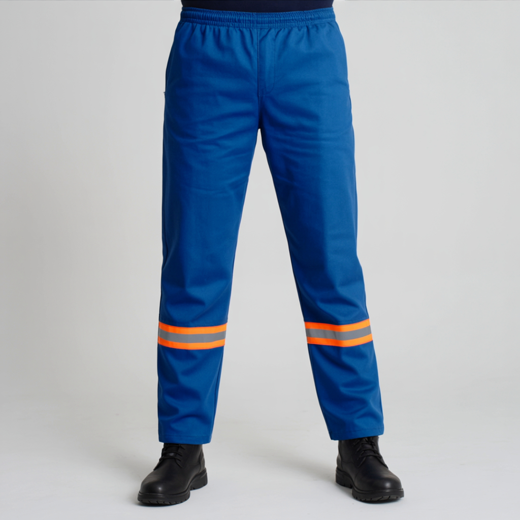 Calça De Uniforme Brim Preta - Com Faixa Refletiva Laranja