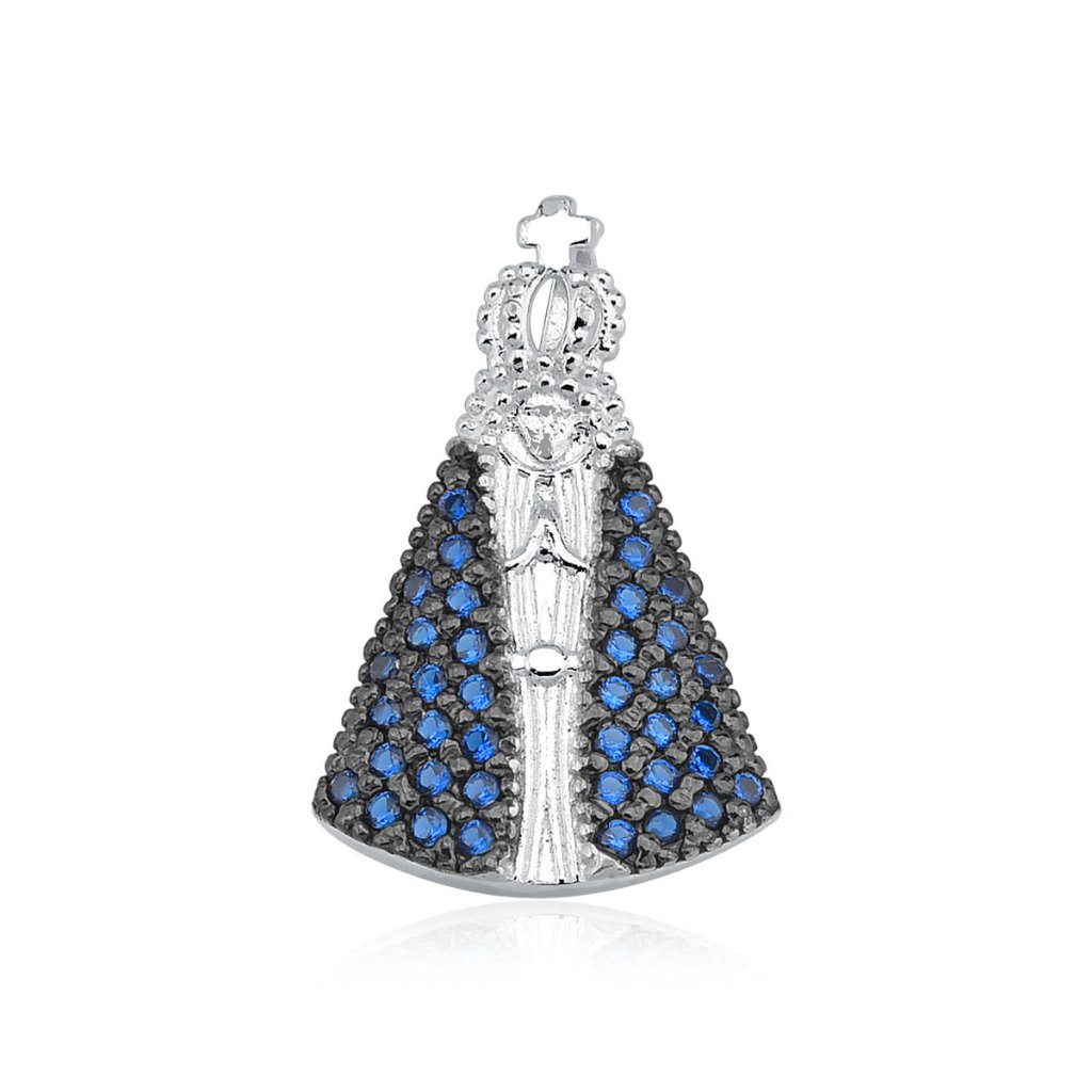 Pingente de Prata 925 Nossa Senhora Aparecida Manto Azul em Oferta na Shopee