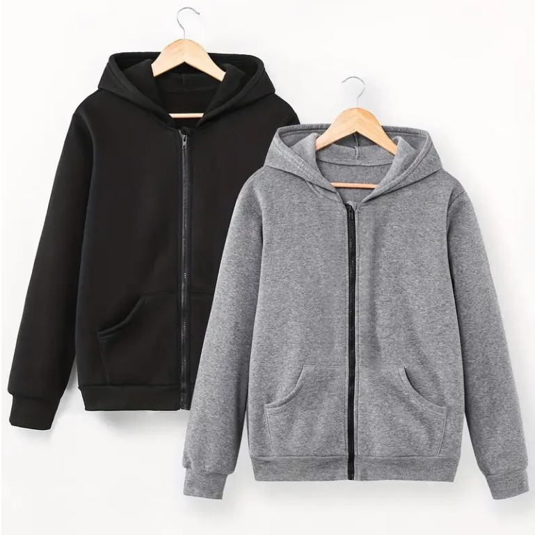 Kit de 2 Moletons com Capuz Bolso Zíper Moletom Jaqueta Algodão Blusa Flanelado Masculino Feminino Unissex