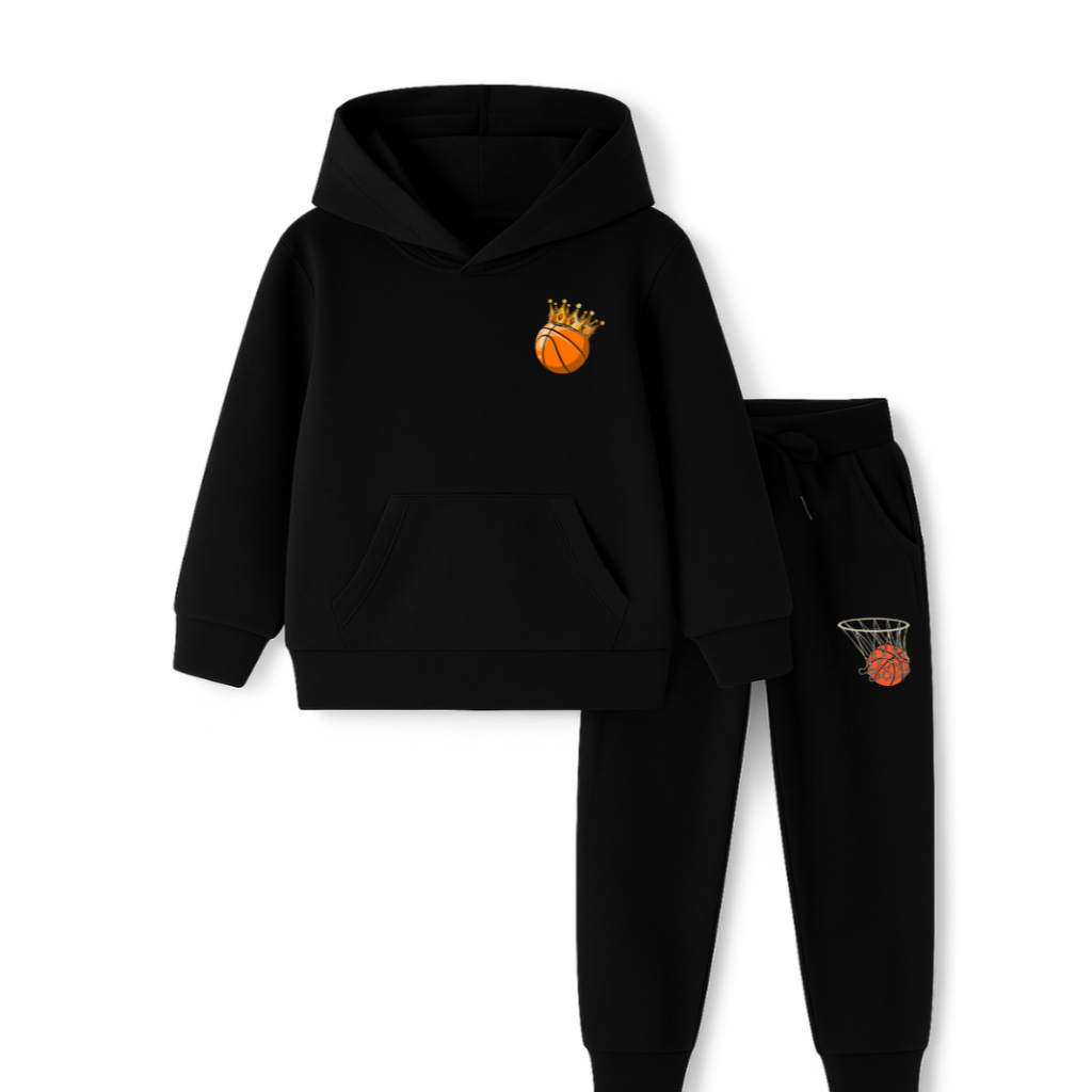 Conjunto Basquete Infantil Basketball Time Moletom Esporte Blusa Calça Algodão Casual Roupa Menino Menina
