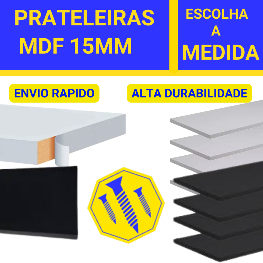 2 Prateleira MDF 15mm Sob Medida | Branca ou Preta | Nicho, Parede, Bancada Multiuso
