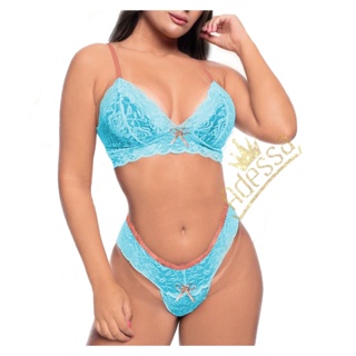 Conjunto Lingerie Alice BICOLOR Renda Sutiã Estilo Cropped Sensual CJAL010 em Oferta na Shopee
