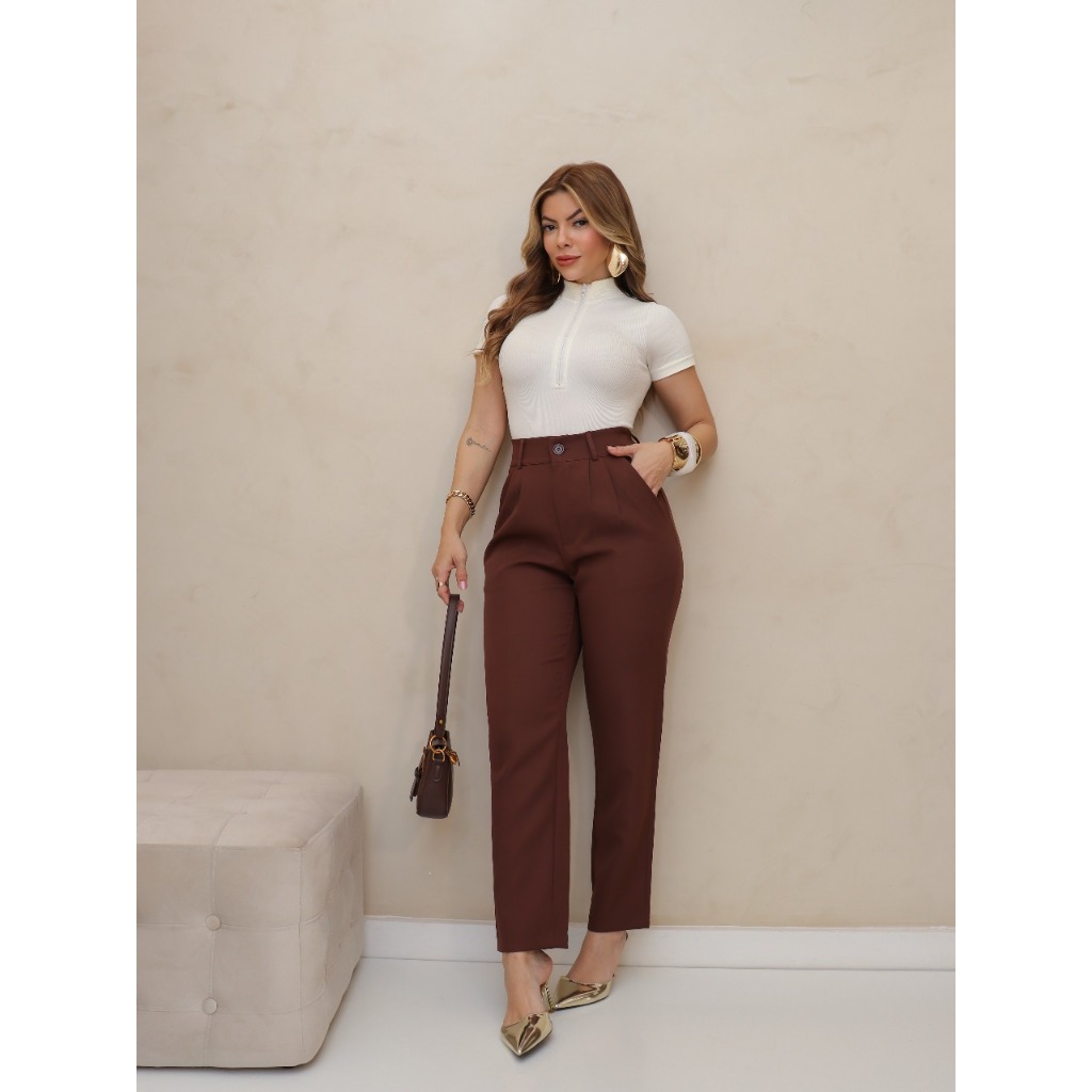 Calça Alfaiataria feminina social reta regular' em Oferta na Shopee
