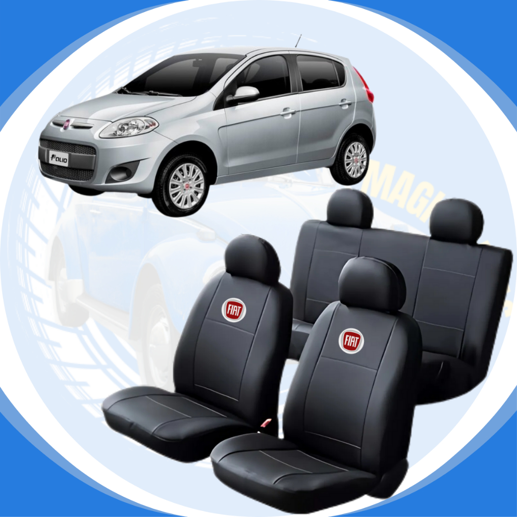 Jogo Capas para Bancos Carro Couro e Pluma Fiat Uno Mille com Logomarca