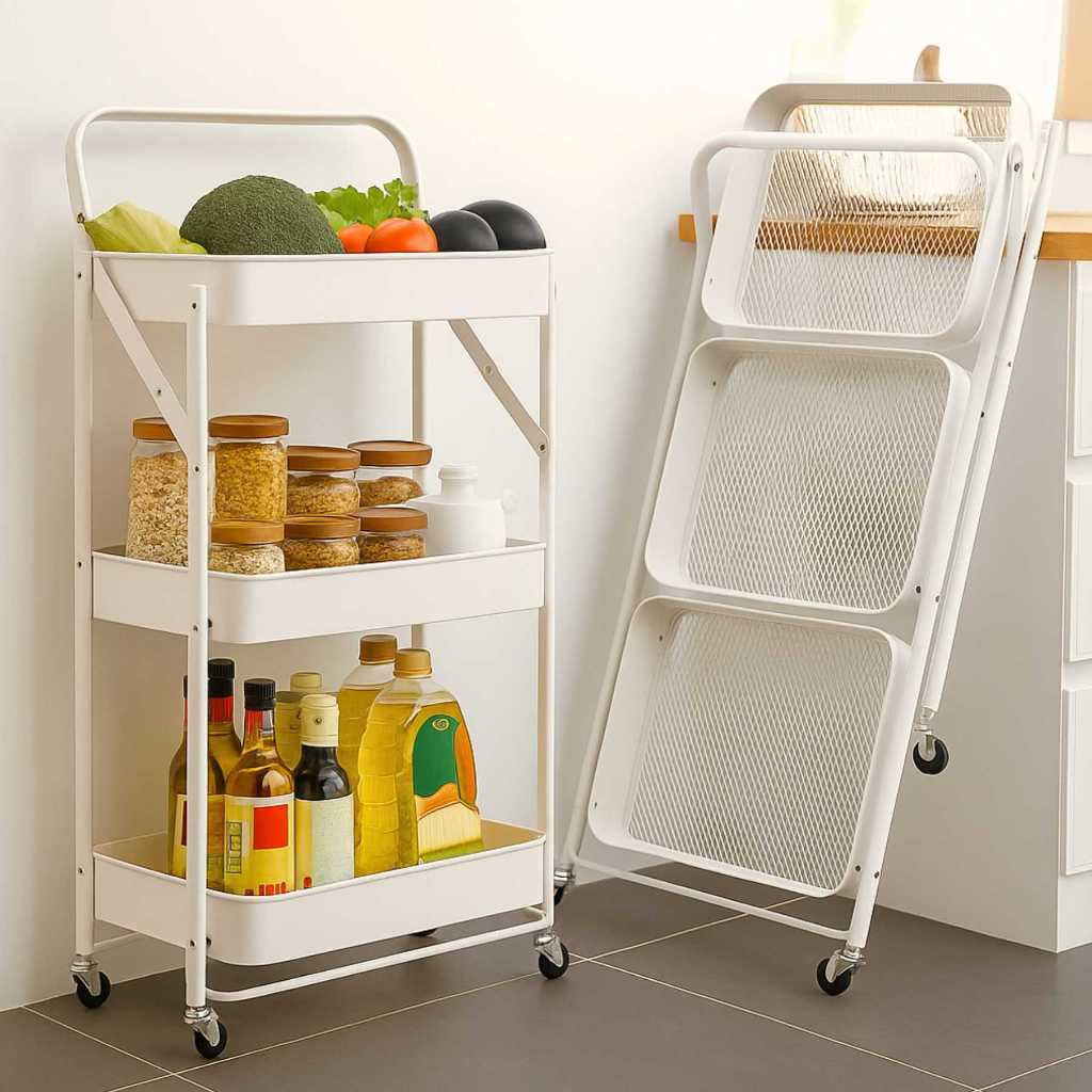 Carrinho Organizador Dobravel 3 Prateleiras Branco Para Manicure Escritorio Cozinha Quarto Multiuso
