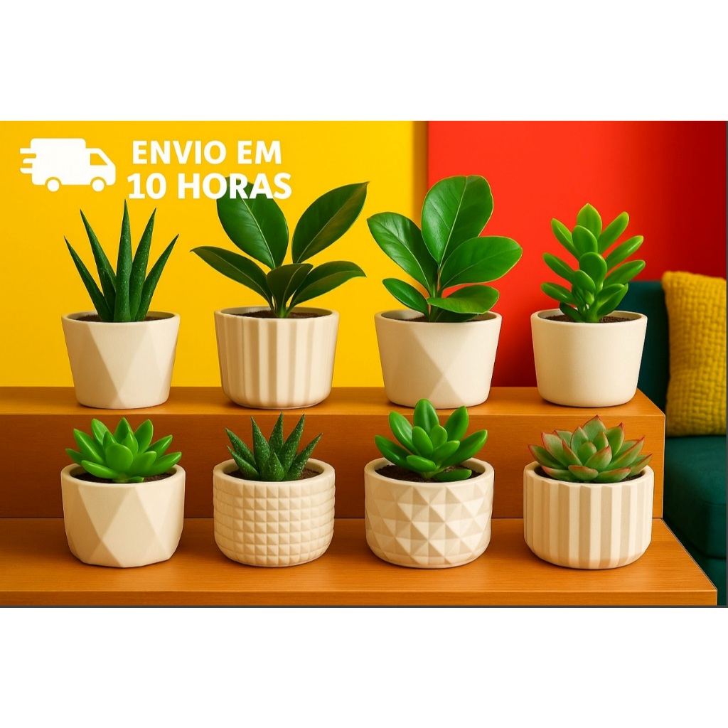 KIT 8 UNIDADES DE VASINHO DECORATIVO DE GESSO,  PARA CACTUS E PLANTAS ARTIFICIAS.