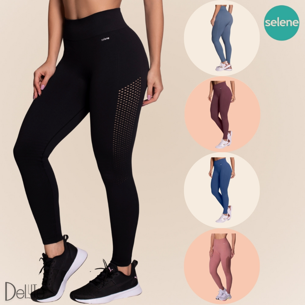 Calça Legging sem Costura com Microfuros Selene de Academia em Poliamida Cintura Alta Feminina