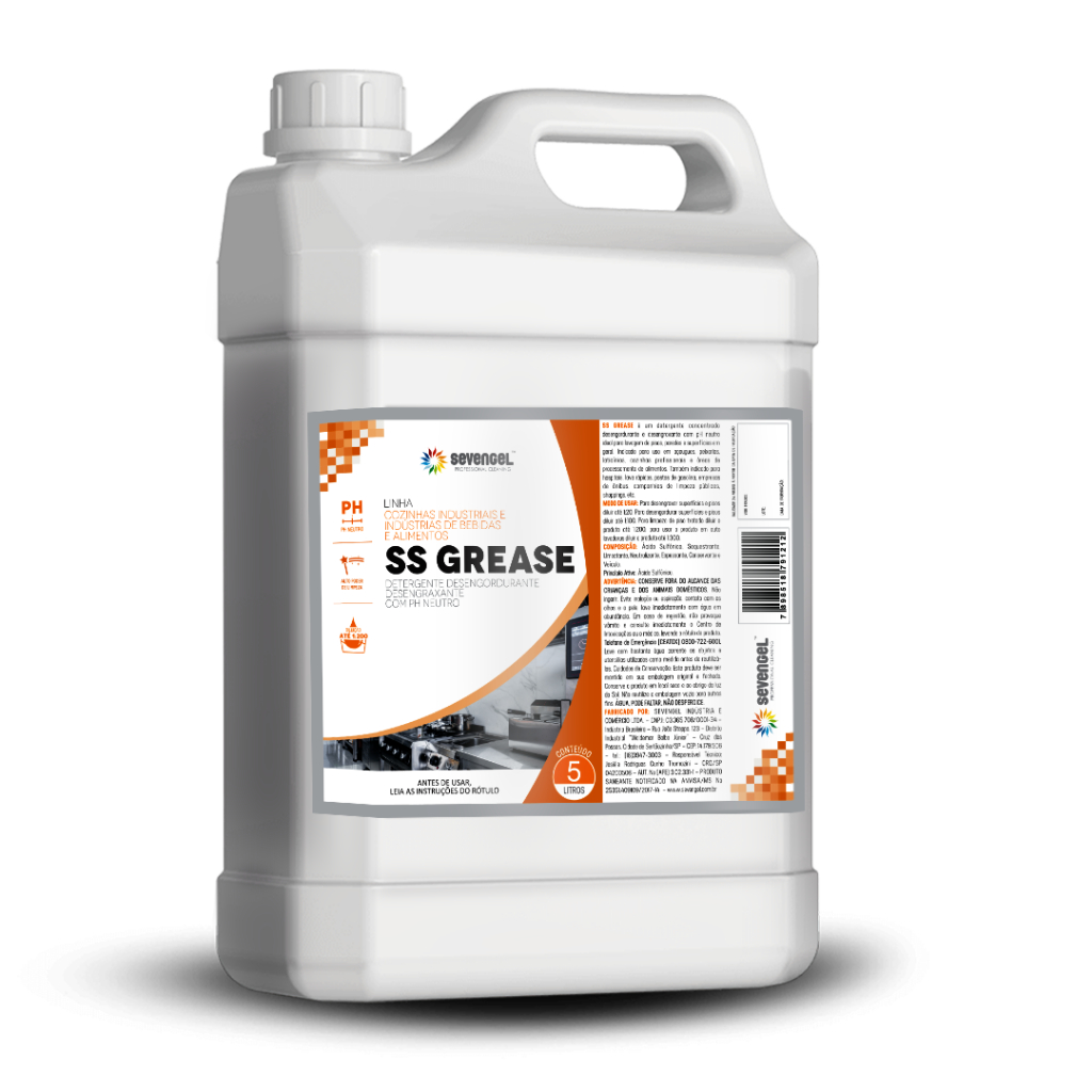 Detergente Desengraxante Auto, Limpador de Painel solar e Cozinha Neutro 5 L Ss Grease Sevengel
