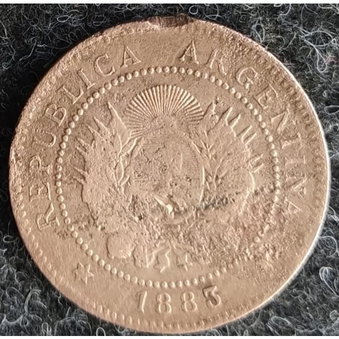 JR-750 Moeda Argentina 1 Centavo 1883 (Bronze) - Raridade Incomum - Período Peso Argentino 1881 - 1969