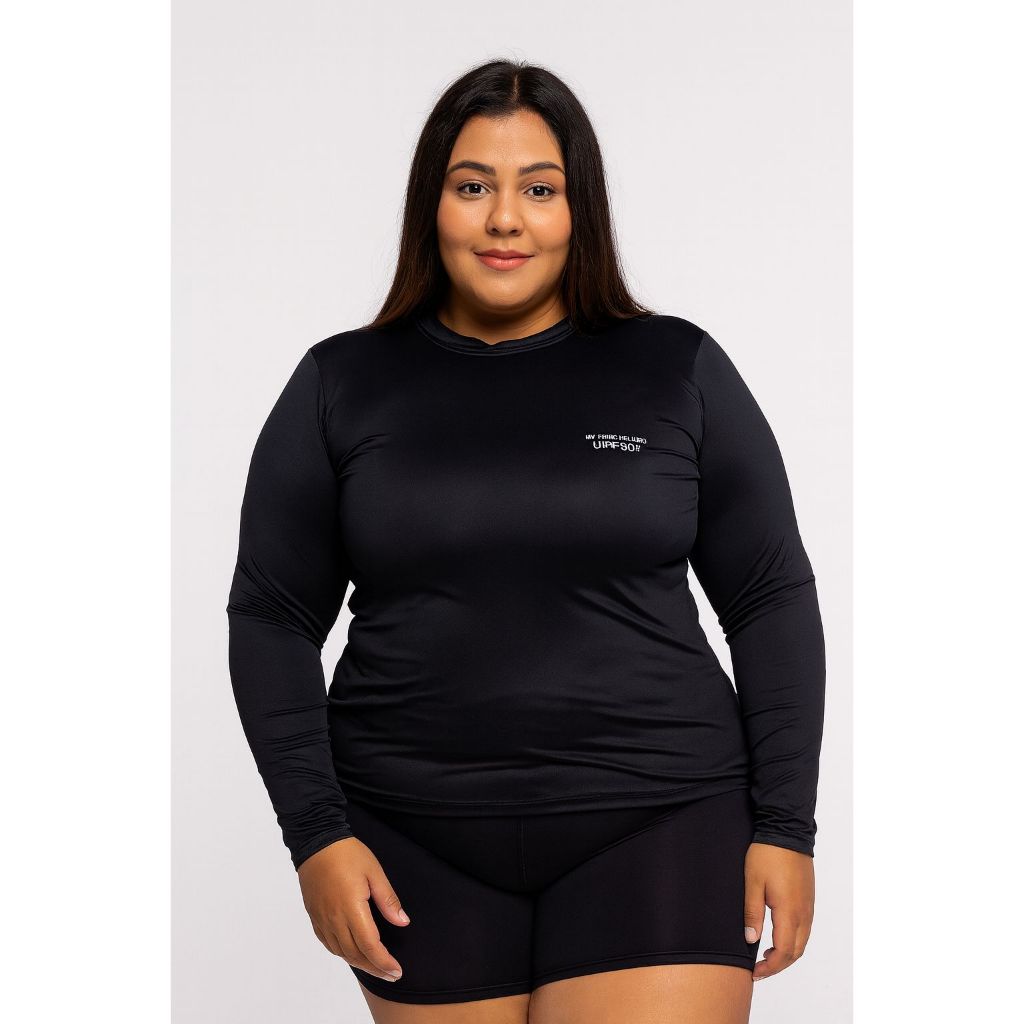 Blusa UV 50 Básica Plus Size Feminina Segunda Pele Alta Proteção Solar Praia, Piscina, Esporte, Ciclismo em Oferta na Shopee