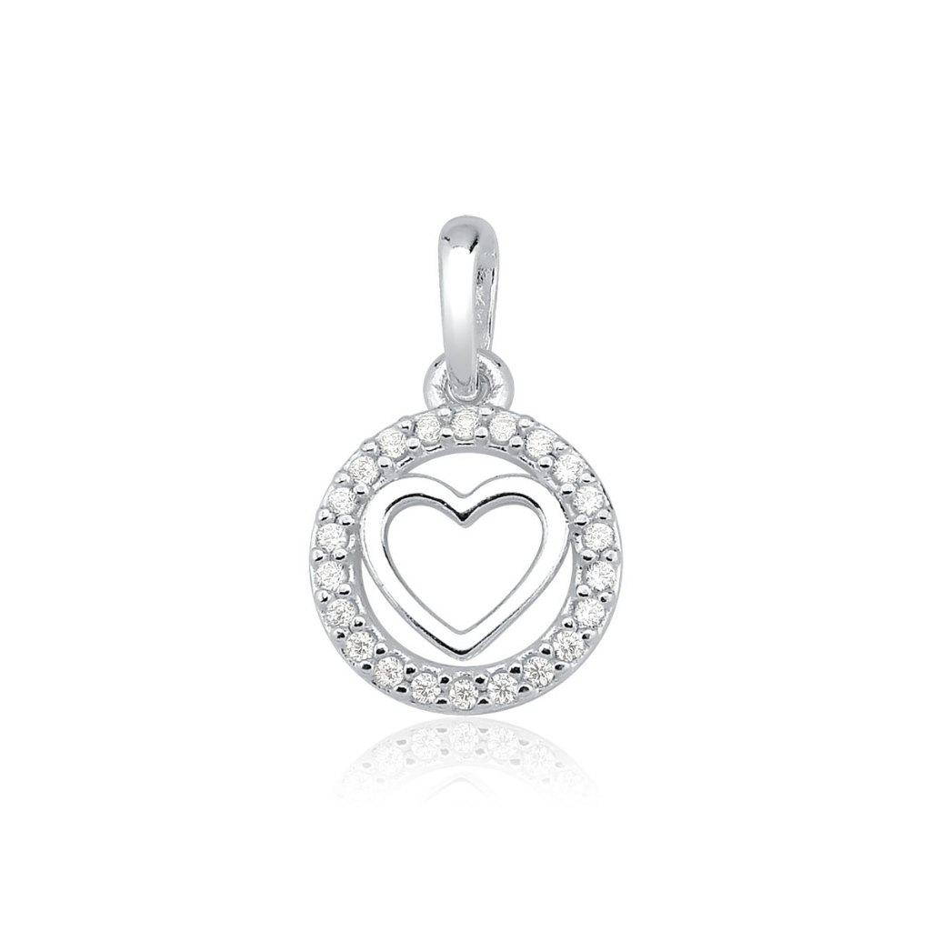 Pingente de Prata 925 Círculo com Coração Vazado e Cravejado em Oferta na Shopee