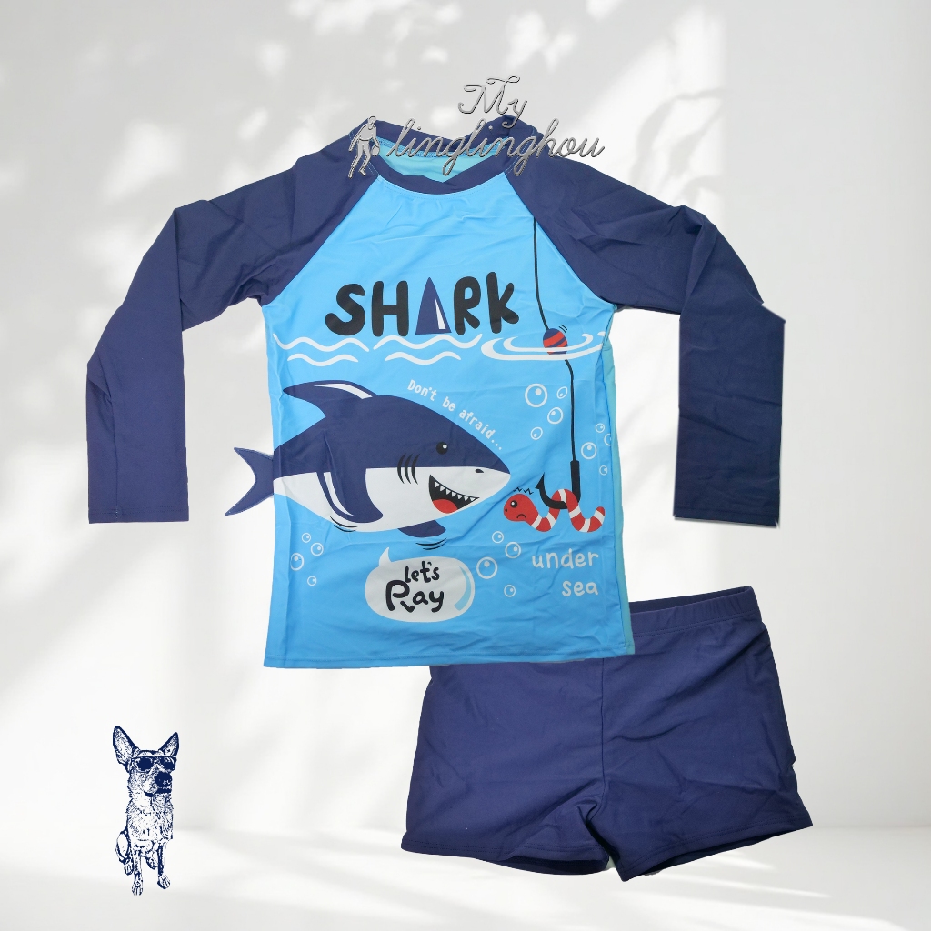 1 Conjunto Biquini tubarão Infantil Proteção Solar UV Blusa + cueca  /2192