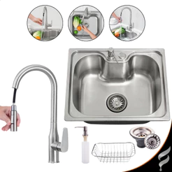 Cuba Gourmet Cozinha Pia Aço Inox 304 Luxo Com acessórios e Torneira Misturadora Extensível Monocomando