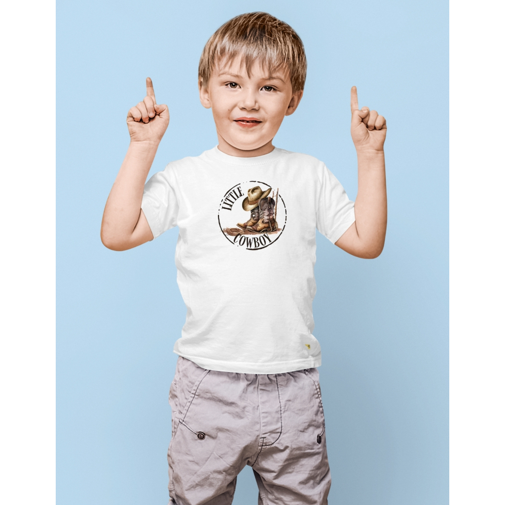 Camiseta Infantil Pequeno Cowboy Boiadeiro Bota Botina Rodeio