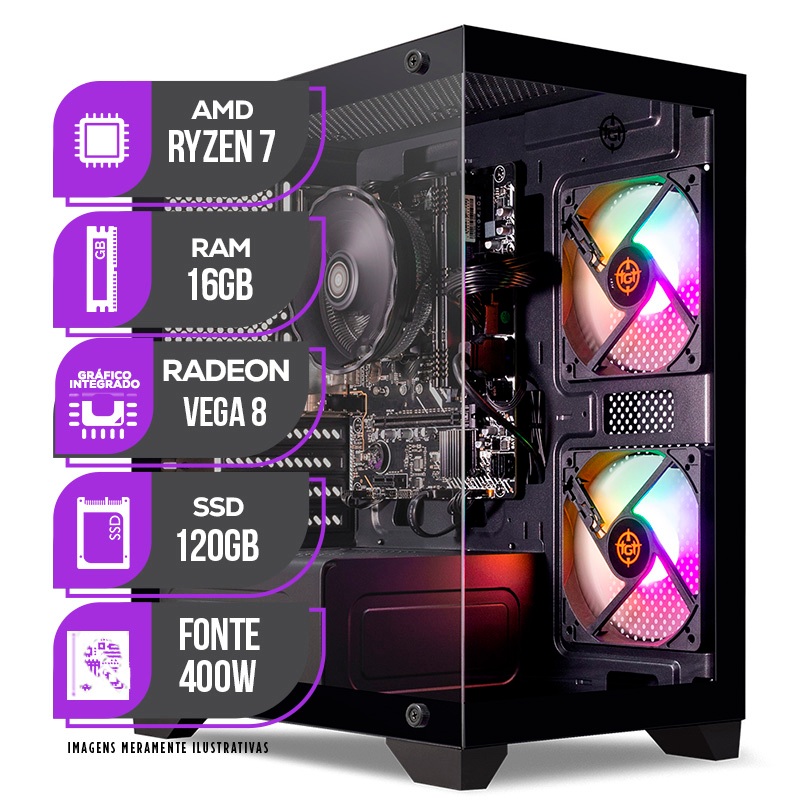 PC Gamer Mancer, Ryzen 7 5700G, Vega 8, 16GB DDR4, SSD 120GB, Fonte 400W 80 Plus em Oferta na Shopee