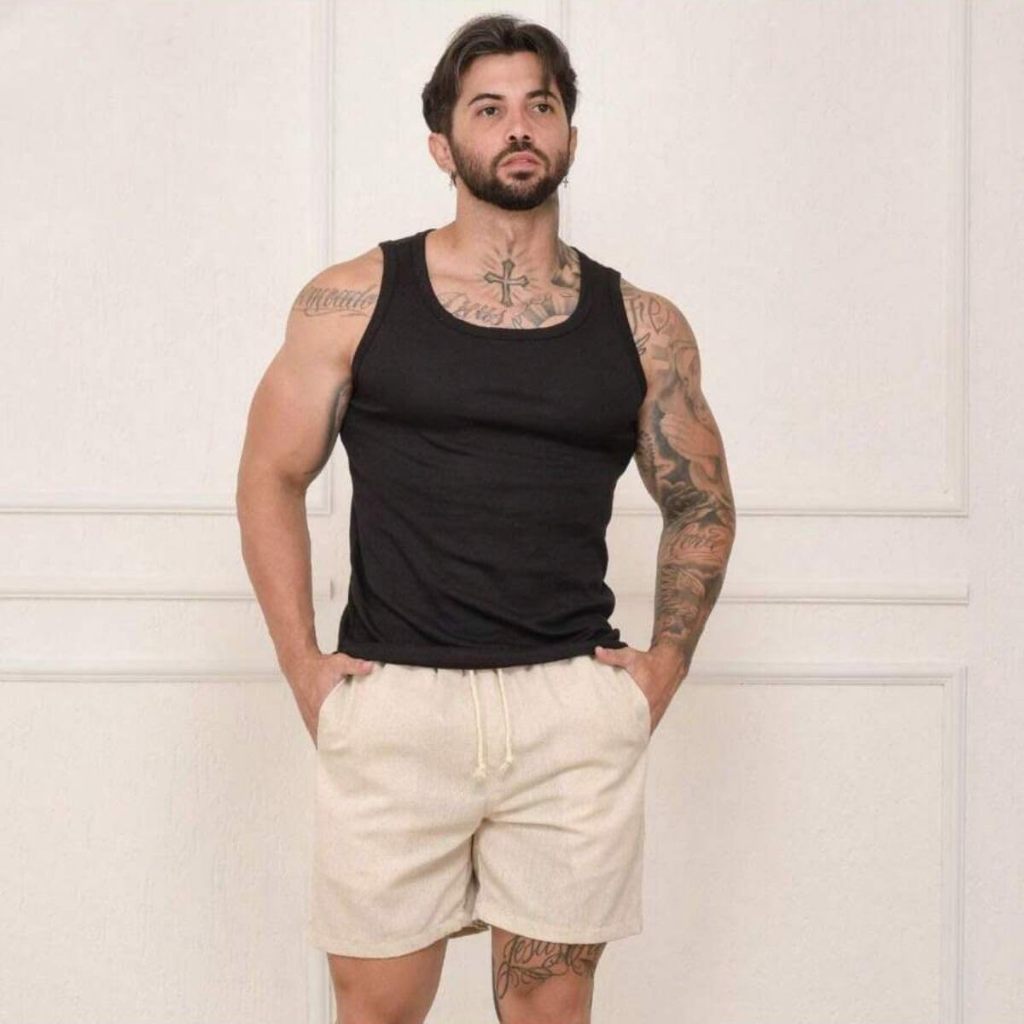 Short Bermuda De Linho Masculino Passeio Bolso Traseiro