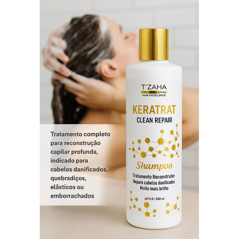 Shampoo Keratrat Clean Repair 500ml | Reconstrução Capilar Profunda , Elasticidade e Brilho – Tzaha Profissional