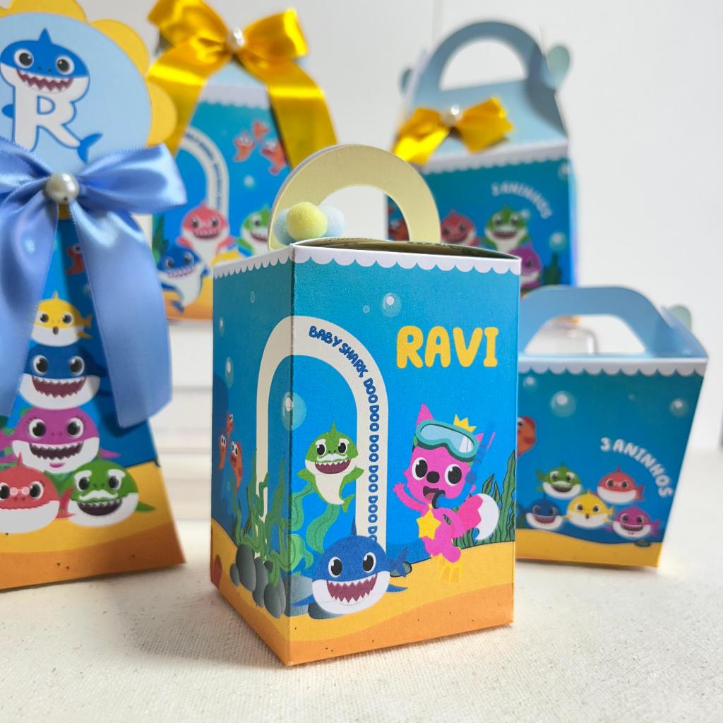 Caixinhas Baby shark menino personalizadas aniversário festa infantil lembrancinha caixinha milk cone pegue e monte