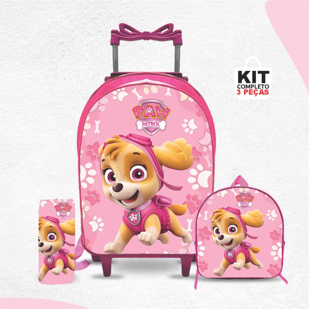 Kit mochila escolar Skye Patrulha canina com lancheira e Estojo - com Rodinhas - Menina-Feminino