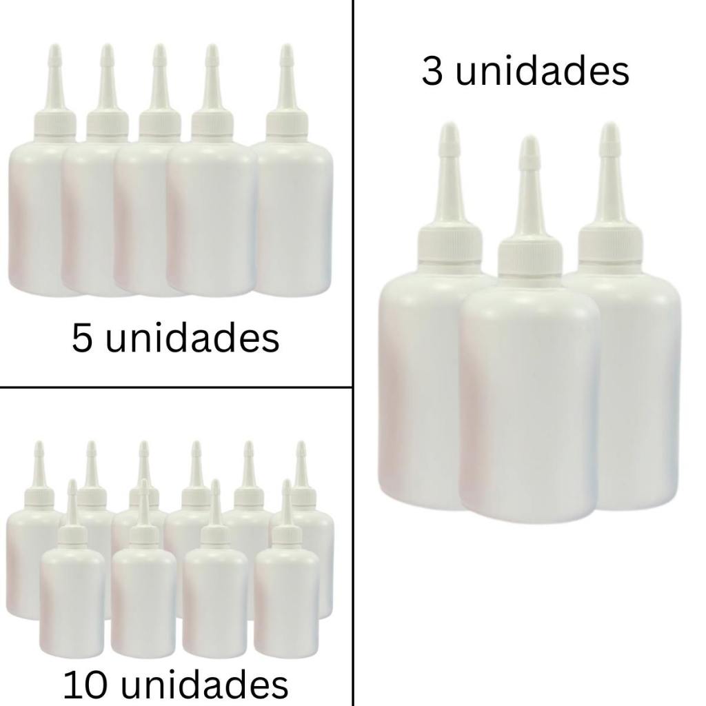 FRASCO PLÁSTICO NA COR BRANCA PARA TINTA 100ML VAZIO BICO APLICADOR 1, 5 ou 10 Unidades