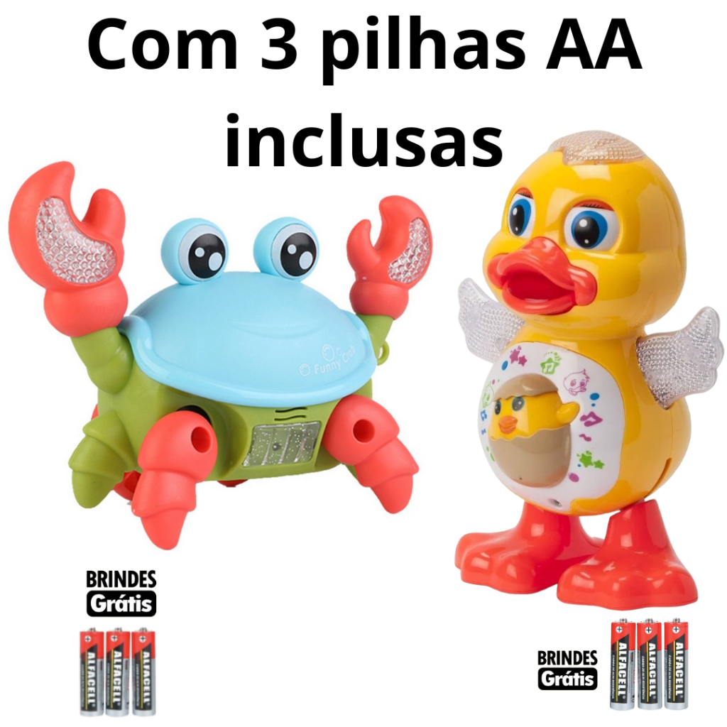 Pato/caranguejo Dançante Brinquedo Musical Dança Anda Mexe Luz E Som + 3 Pilhas