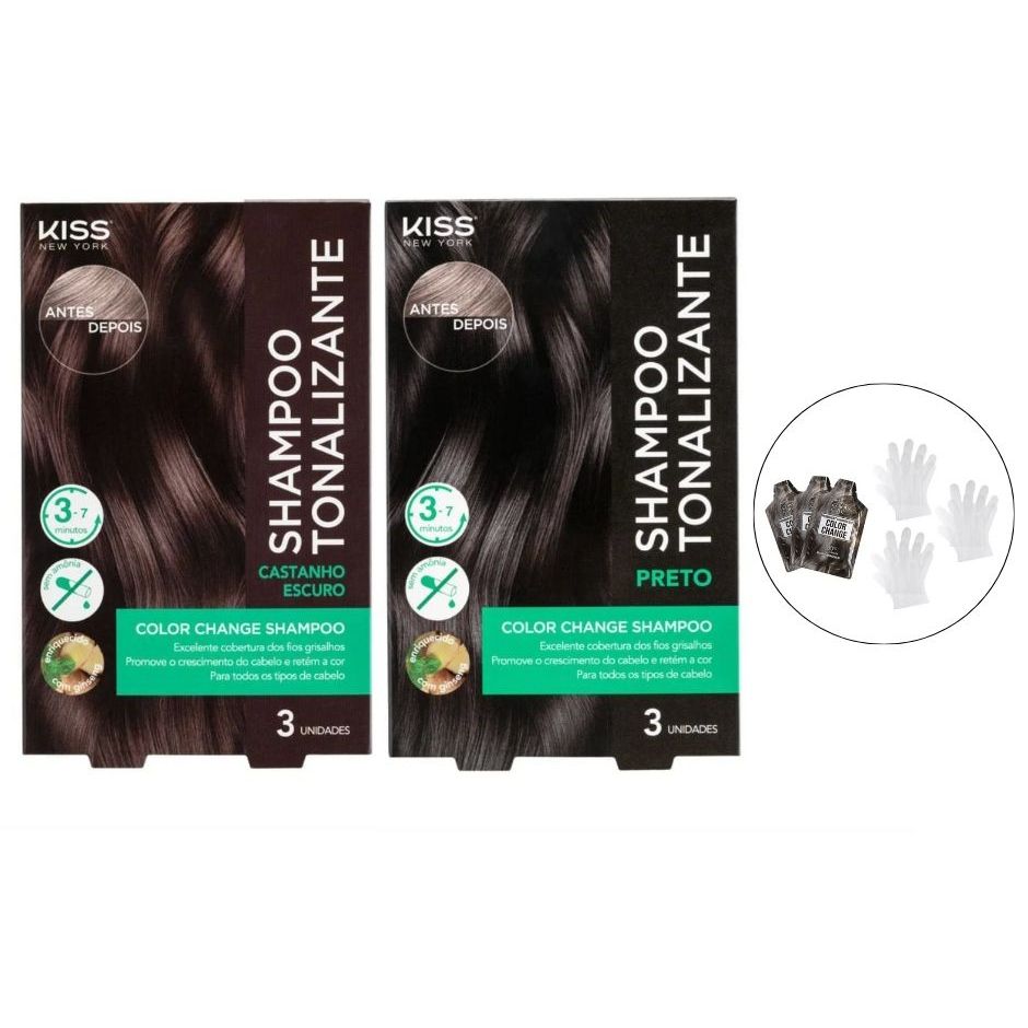 Shampoo Tonalizante para Cabelos Brancos Color Change Preto, Castanho Escuro Kiss New York