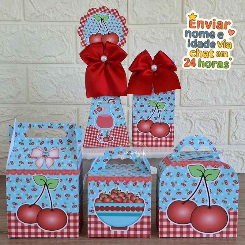 Kit Festa Personalizado Cerejinha Lembrancinhas Personalizadas para Aniversários caixinhas