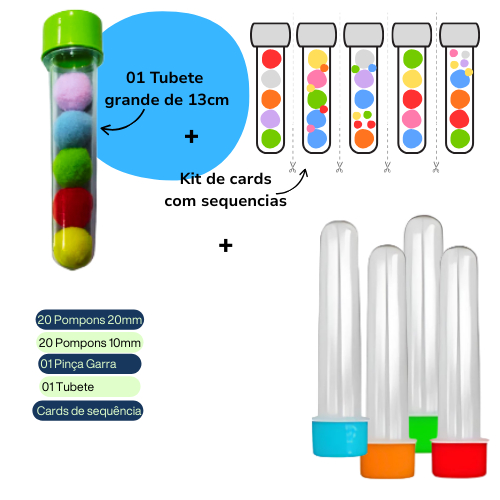Brinquedo Pega Bolinhas–Kit Montessori: Pinça, Tubete e Pompons. Coordenação, Foco Percepção Visual