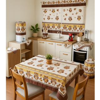 Jogo Cozinha 10 Peças Oxford Estampado Com Cortina De Janela e Toalha De Mesa em Oferta na Shopee