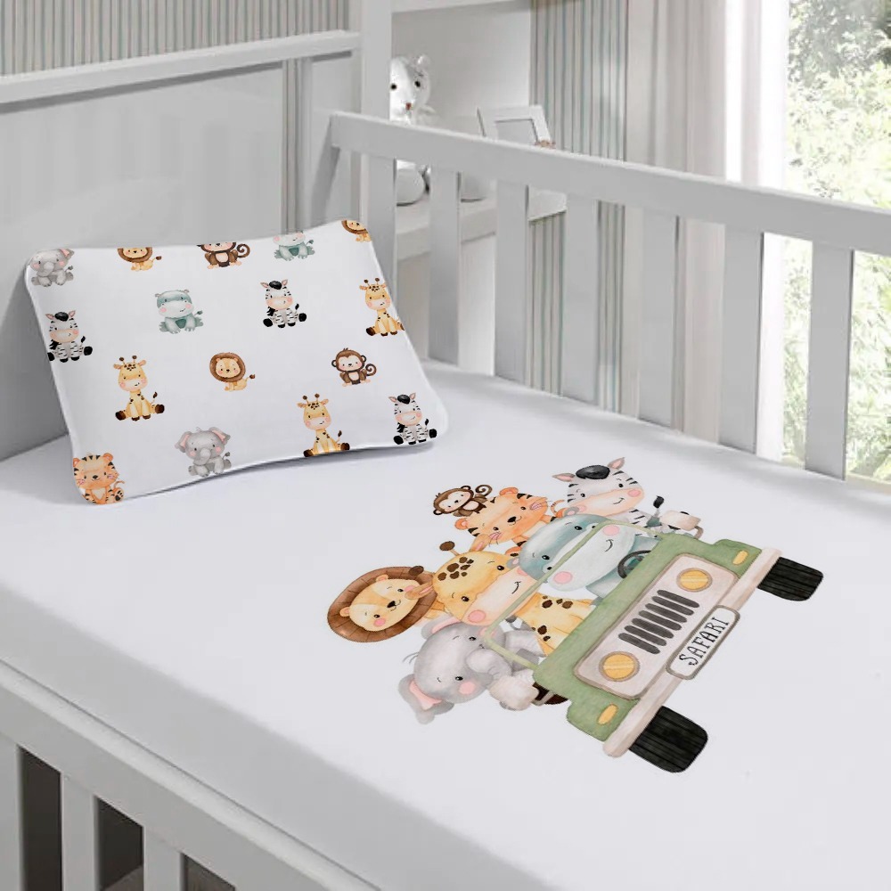 kit de berço com  lençol com fronha para bebê nenem estampado cm elástico de personagens envio já em Oferta na Shopee