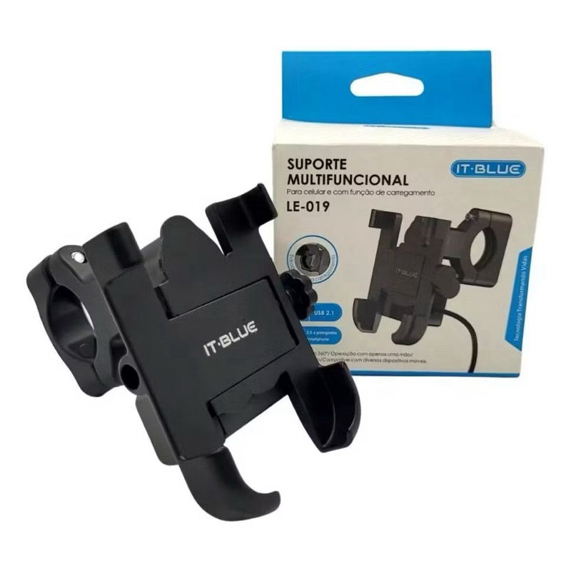 SUPORTE DE CELULAR guidão PARA MOTO, MOTOCICLETA, BIKE, BICICLETA COM CARREGADOR Alumínio reforçado It-blue LE-019