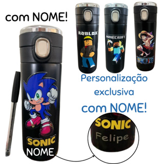 Garrafa Térmica Inox Com NOME Personalizada SONIC Digita em Led e Trava de Segurança Personagens Adulto Infantil escolar em Oferta na Shopee