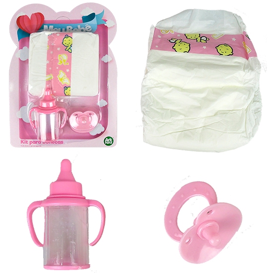 Kit Mamadeira Mágica Brinquedo Faz De Conta Para Menina Boneca Acessórios Fralda Chupeta