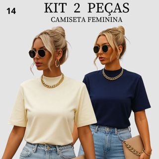 Kit 2 T-shirt Feminina Camiseta Gola Alta Simples 100% Algodão Premium T-shirt Marrom Choco Mousse Gola Ribana em Oferta na Shopee