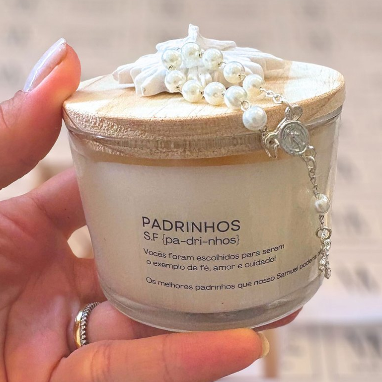 Imagem Vela Aromática Batizado Presente Padrinhos Personalizada 150g Com Caixa Decorativa Vários Aromas