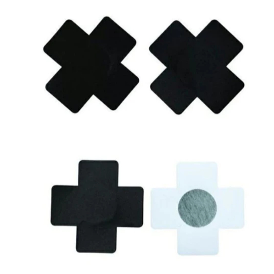 Kit Tapa Seio Protetor Mamilo Adesivo Nipple Cover Preto Cruz Yaffa
