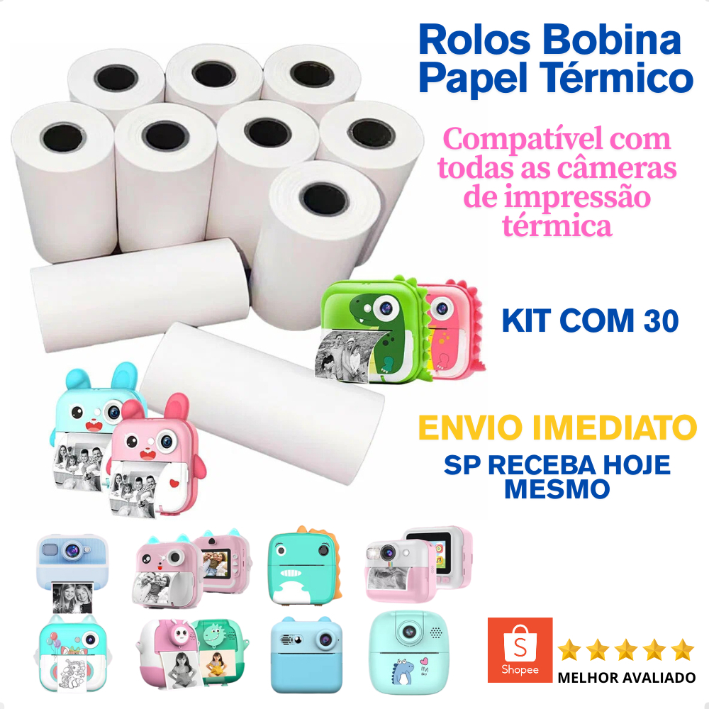 Kit 30 Rolos Refil Papel Câmera Instantânea Mini Impressora Portátil Térmica Etiqueta Maquina Fotográfica Que Imprime em Oferta na Shopee