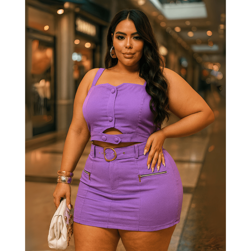Conjunto Plus Size Scuba Premium 46-48 | Short-Saia Moderno + Colete com Botões