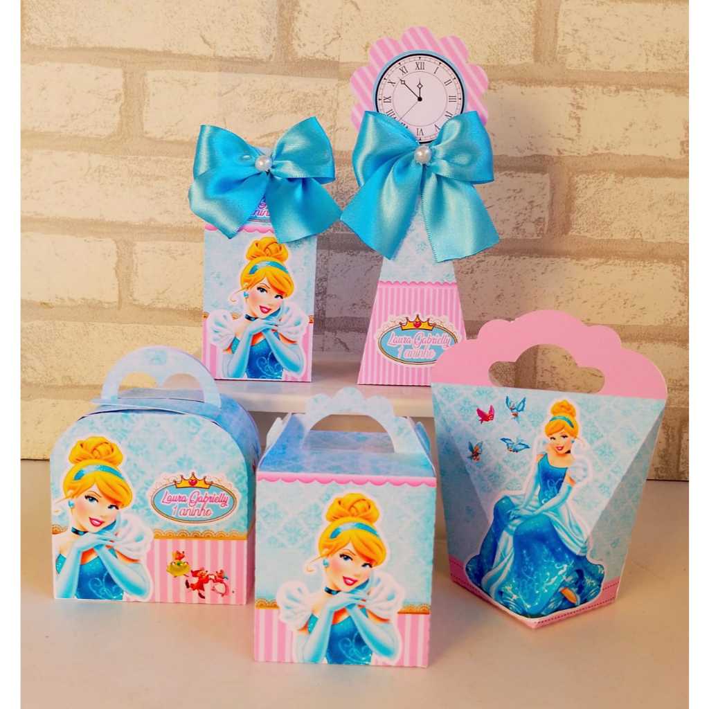 Kit Personalizados CINDERELA Lembrancinha caixinhas de aniversário e festa PEGUE E MONTE