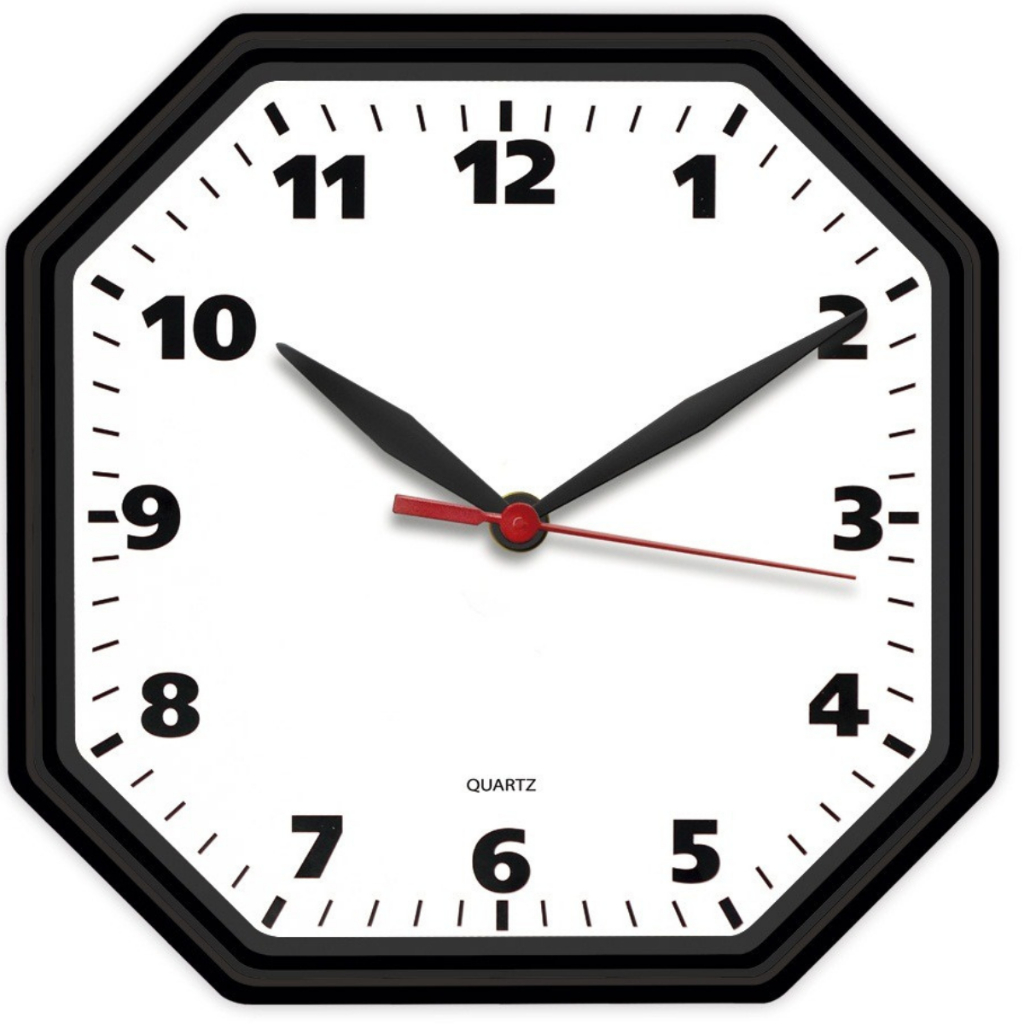 Relógio de Parede Preto Clássico Oitavado Decoração de Sala Cozinha Escritório Mecanismo Quartz Tic Tac 24 Cm