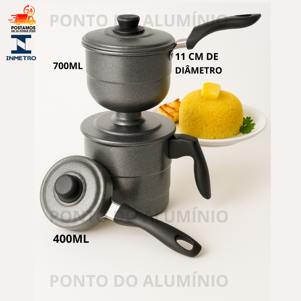 Cuscuzeiro a vapor nordestino "Peito de moça" Craquelado 2 Cumbucas