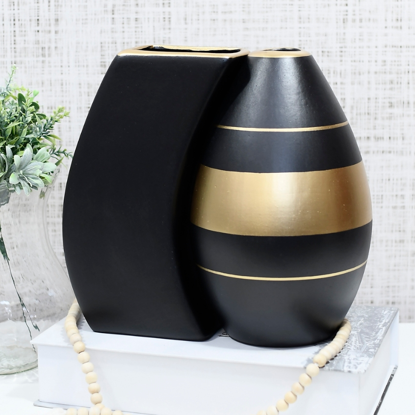 Conjunto 2 Peças Vaso Decorativo Cerâmica Colorido Enfeite para Decorar Casa Sala Rack Sala Aparador