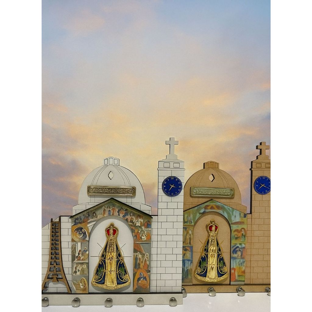 Porta Chave Organizador  Basílica com Nossa Senhora Aparecida Madeira MDF