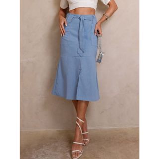 Saia Midi De Linho Com Bolsos Acompanha Cinto em Oferta na Shopee