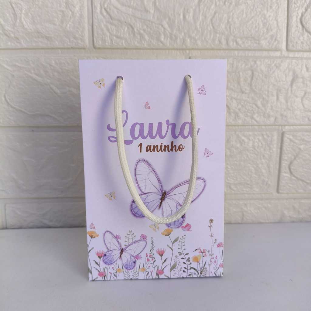 Sacolinha Personalizada Tema Jardim Encantado Lilás Surpresa Lembrancinha para Aniversário