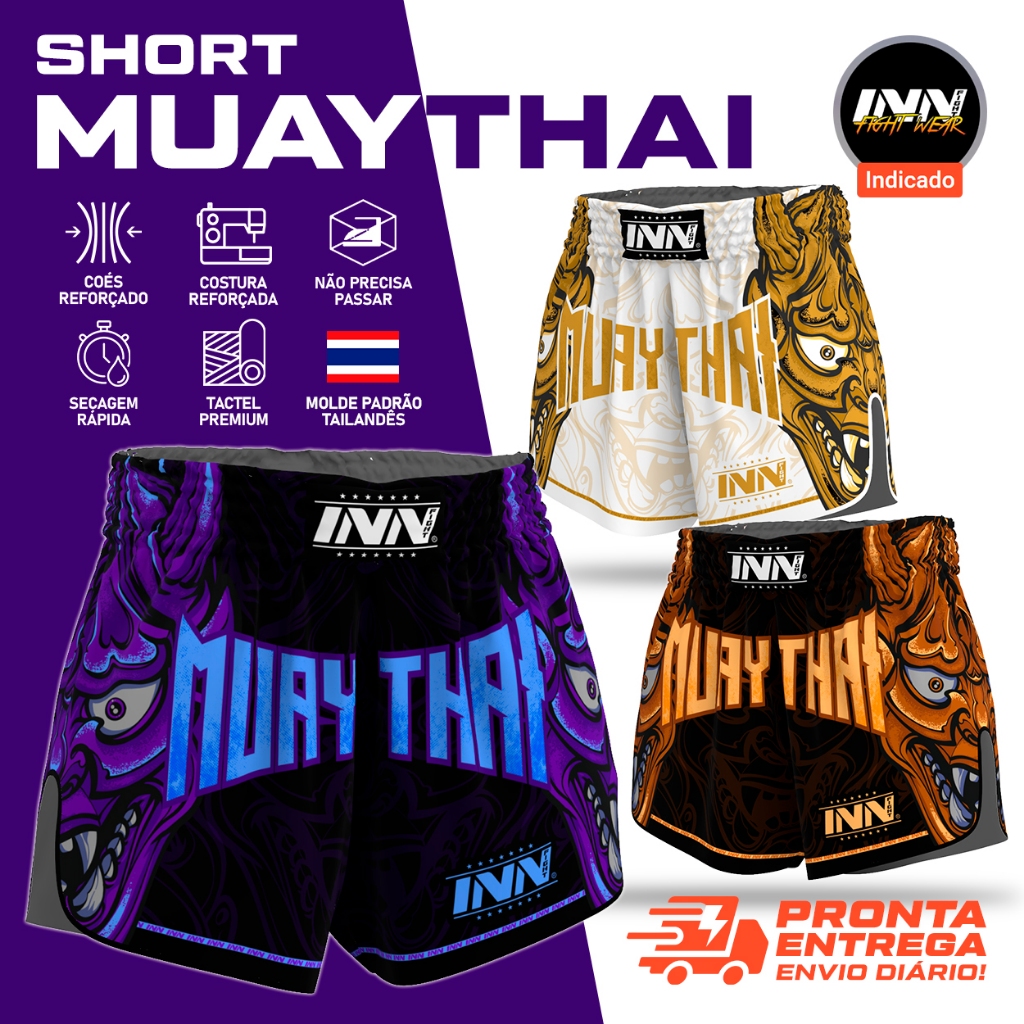 Short Bermuda Muay Thai  Hannya Spirit Inn Fight Unissex Cores